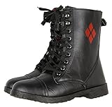 Harley Quinn Women's Mid-calf Fold Down Military Combat Boot Shoes (8, Black)