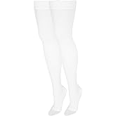 NuVein Medical Compression Stockings, 20-30 mmHg Support, Women & Men Thigh Length Hose, Open Toe, White, Large