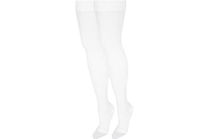 NuVein Medical Compression Stockings, 20-30 mmHg Support, Women & Men Thigh Length Hose, Open Toe, White, Medium