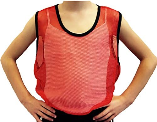 Liquidating - Moisture Wicking Soccer Practice Scrimmage Training Pinny Bib for Boys and Girls (Red, Youth Large)
