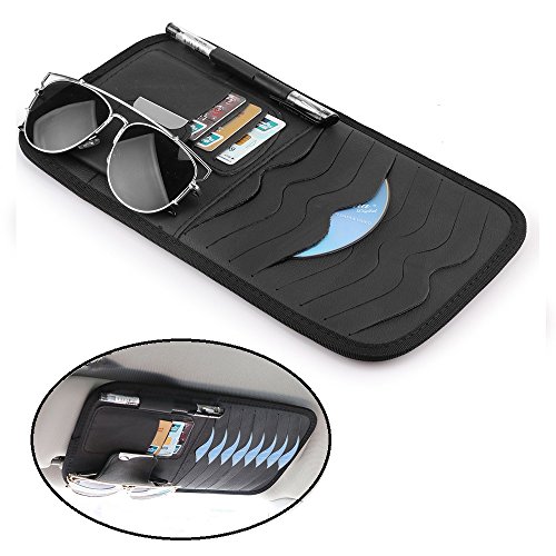 VVHOOY Car Sun Visor Organizer,Multi Function CD DVD Disk Glasses Card Pen Receipt Document Organizer Holder with 8CD Slots Storage Pouch(Black)