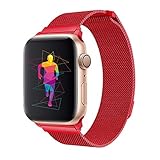 INTENY Band Compatible with Apple Watch 42mm 44mm, Milanese Sport Loop, Stainless Steel Mesh Strap, Compatible with iWatch Series 4, Series 3, Series 2, Series 1 (42MM 44MM, Red)