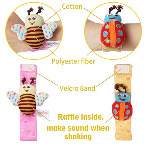 PHREKUDA Sock & Wrist Rattles Toy Set for Babies, Plush Stuffed Rattles