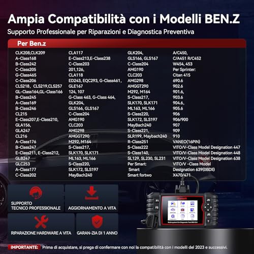 iCarsoft OBD2 Scanner for Ben.z/Maybach/Sprinter, MB V2.0 Full System Code Reader Engine/ABS/Transmission, Car Diagnostic Tool 8 Reset Oil/EPB/SAS/BLD/INJ/ETC/TPMS/DPF, Battery Test, Lifetime Update