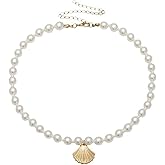 Gold Shell Choker Necklace for Women Seashell Pendant Necklace Pearl Beaded Choker Necklaces Summer Beach Jewelry for Women