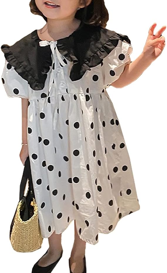 Amazon Zuomaキッズ ガールズ 子供服 ワンピース ロングワンピース プリンセスワンピース 夏 半袖 人形の襟 ドット 甘い 普段着 可愛い 快適 ゆったり ファッション 通園 通学 ワンピース チュニック 通販