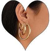 Chunky Gold Hoop Earrings Set for Women,Large Gold Silver Hoop Earrings Trendy Gold Hoop Statement Earrings Jewelry