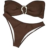 QJQ Women's Bandeau Swimsuits Strapless Tie Back Bikini Sets High Cut Cheeky 2 Piece Bathing Suit Swimwear