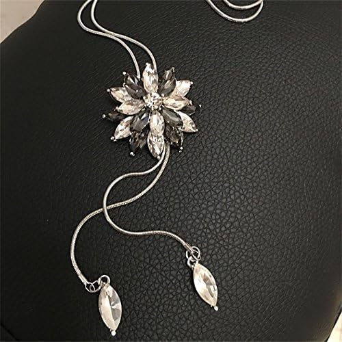 Meolin Fashion Flower Diamond Pendant Necklace Sweater Chain Long Necklace Jewelry,gray,80cm