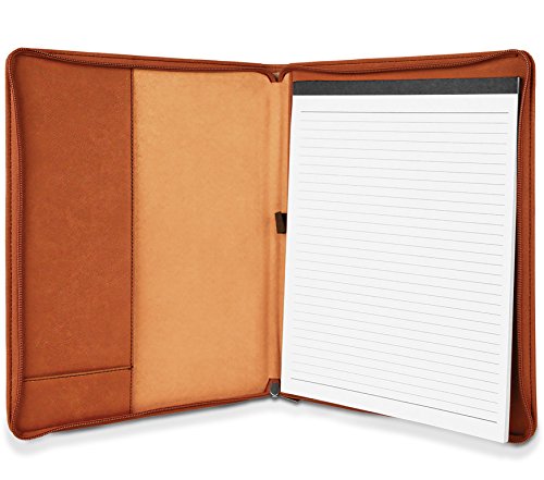 Baby Shower Cognac Leatherette Zipper Portfolio with Notepad - Double Sided (Personalized)