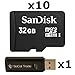 10 PACK - SanDisk 32GB MicroSD HC Memory Card SDSDQAB-032G (Bulk Packaging) LOT OF 10 & SD Memory Card Reader