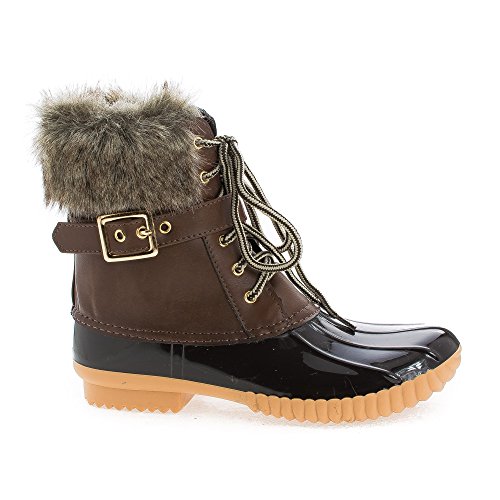 Duck01 Brown Round Toe Lace Up Faux Fur & Shearling Women's Rainboots-8.5 Duck01 Brown Round Toe Lace Up Faux Fur & Shearling Women's Rainboots-8.5