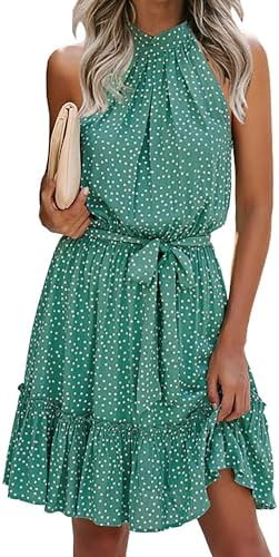BTFBM Women Halter Neck Summer Dresses 2025 Spring Casual Sleeveless Floral  Polka Dot Ruffle Mini Boho Beach Sun Dress, Polka Dot Green, S price in UAE  | Amazon UAE | kanbkam