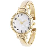 Rosemarie Collections Women's Mother of Pearl Metal Cuff Watch (Gold)