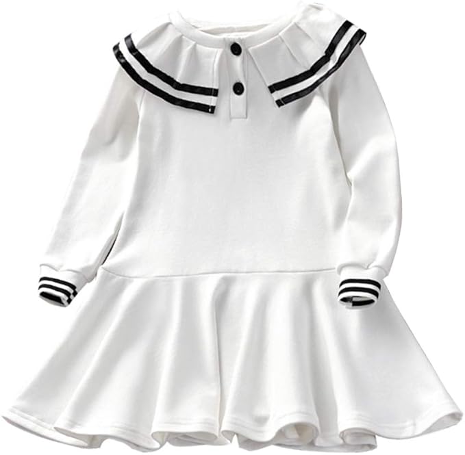 Amazon 女の子 ワンピース春 秋 純色 長袖 フレアー セーラー