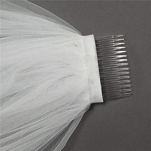 1 Tier Short Wedding Bridal Veil with Comb Lace Applique Edge Fingertip Length
