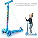 OUTON Kick Scooter for Kids 3 Wheel Lean to Steer Adjustable Height PU 4 LED Flasing Wheels Blue