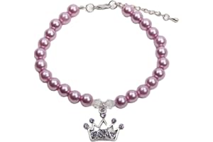 XKSRWE Dog Cat Pearls Necklace Collar with Rhinestones Crown Charm Pendant Pet Puppy Jewelry (S, Purple)