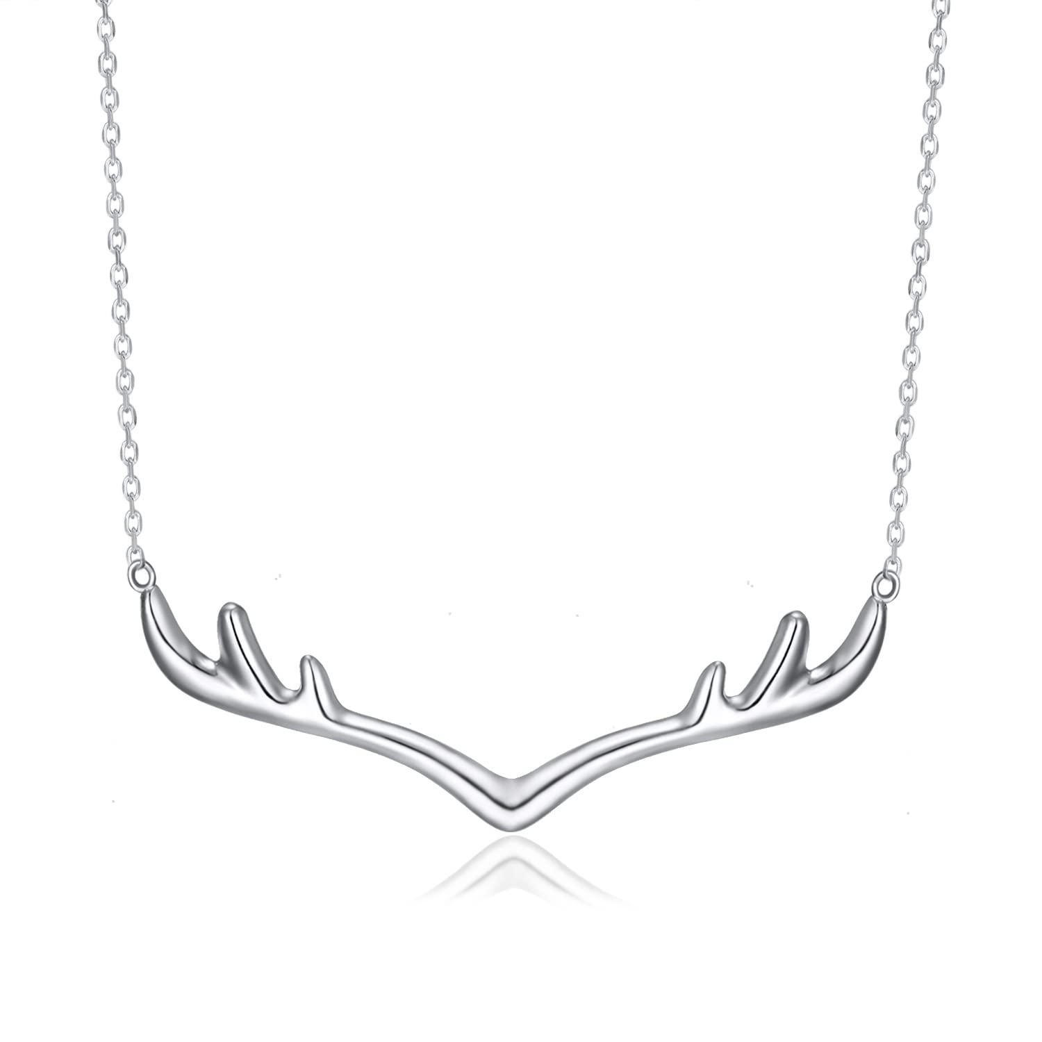 ELBLUVF 925 Sterling Silver White Gold Plated Women Jewellery Animal Deer Antler Shaped Pendant Chain Necklace