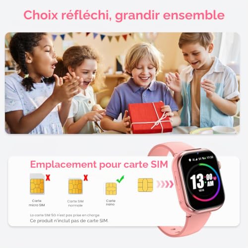 4G Children's Smart Watch with GPS, Video Call, Voice Chat, Dual Camera, SOS, School Mode, Pedometer, Alarm Clock, Camera, IP68, Smartwatch for Boys Girls, Pink