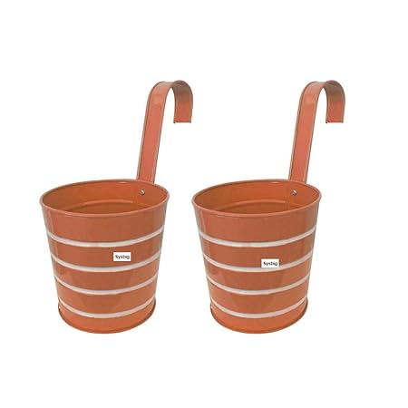 Kraftsplanet Garden or Bolcony Decor Set of Two Ribbed Design Balcony Railing Planters with Detachable Hooks and Handle Planter Container Set.