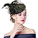 Edith qi Lady Retro Peacock Cocktail Fascinators Hats for Wedding Party Black