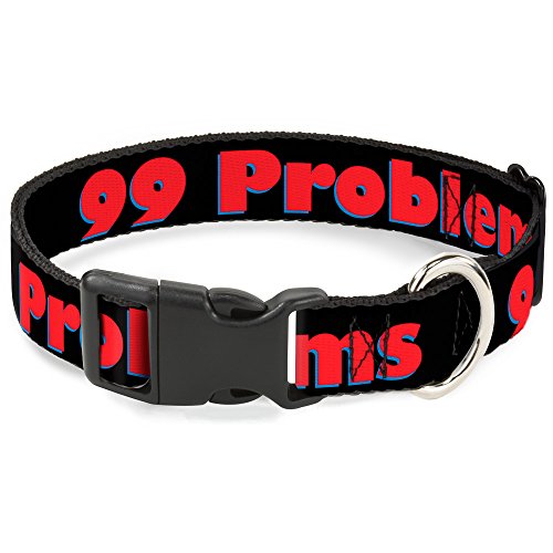 Plastic Clip Collar - 99 Problems Black Red - Small 9-15"