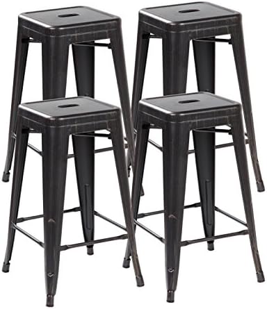 United Chair Tolix Style Backless Metal Bar Stools Chair Set of 4 Antique Black Brushing 26 inches 3001-ABB-4
