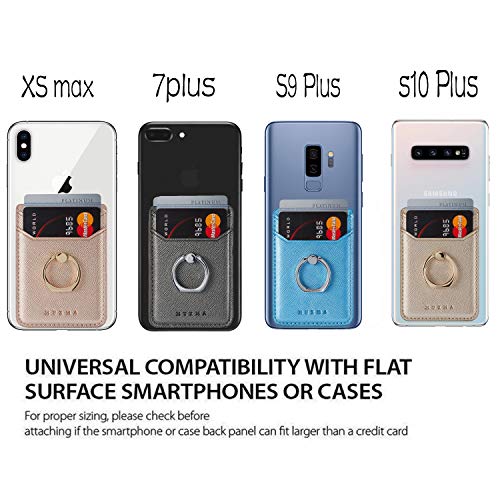 TOPWOOZU Card Holder for Back of Phone Adhesive RFID Ring Stand Cell Phone Wallet Case Stick On Credit Pocket for iPhone/Android/All Smartphones