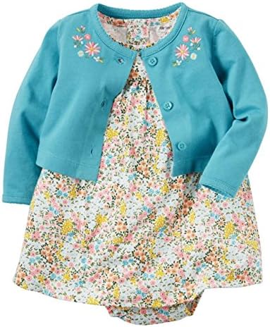 カーターズ Carter S カーディガン 半袖ロンパース ワンピース 2点セット ベビー服 女の子 ターコイズブルー 花柄 並行輸入品
