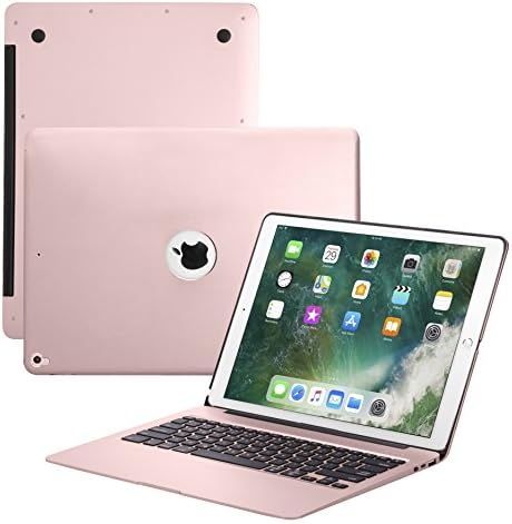 ONHI Keyboard Case for iPad Pro 12.9 2017(2nd Gen)/2015(1st Gen),7 Colors Backlight with Protective Translucent Silicone Keyboard Cover and 5600 mAh Power Bank for iPad Pro 12.9 (12.9 Rose Gold)