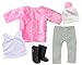 Sophia's Pink Shaggy Fur Coat, Pom-Pom Winter Hat, Glitter Leggings and Black Fur Trimmed Boots for 18