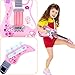 M SANMERSEN Guitar for Kids, Kids Guitar Toys with Strap/ Vibrant Sounds/ Colorful Lights Musical Instruments Toy for Girls No String (Pink)