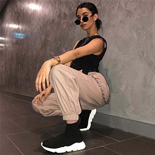 Harem Baggy Pants for Women,Teens Girls Casual Hip Hop Dance Jogging Sweat Pants Slacks Trousers with Pocket Chain (XL, Khaki)