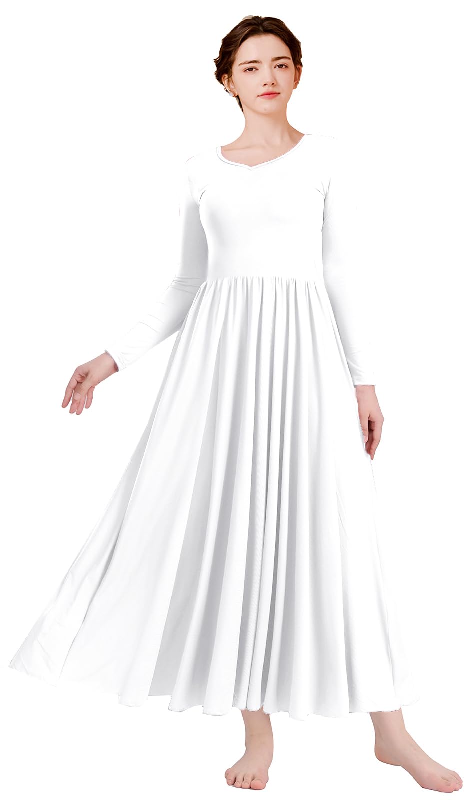 Photo 1 of (used/fair) (bagged) (small) ORIDOOR Women Worship Liturgical Dance Dress Full Length Church Robe Modern Praise Dance Dress Lyrical 04a-White Small