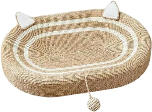 Beauenty Oval Cat Scratch Pad, Cat Scratcher Cardboard, Multifunctional Bed and Furniture Protector, Durable Sisal Material, with Ball Toy and Spacious Design for Fun and Rest