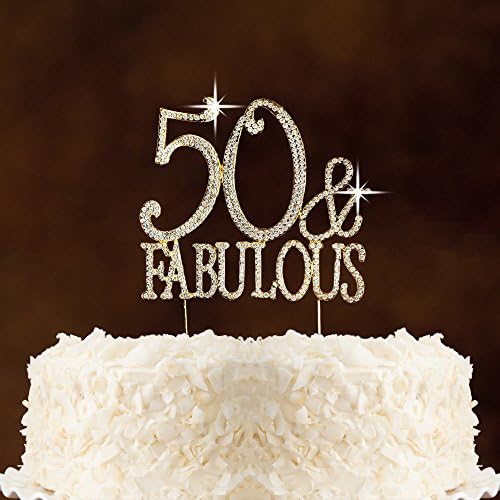 Gold 50 &amp; Fabulous - Rhinestone Crystal Cake Topper for Wedding, Birthday, Anniversary, Party. Shine &amp; Sparkles. PREMIUM RHINESTONE. BEST OFFER ON AMAZON.