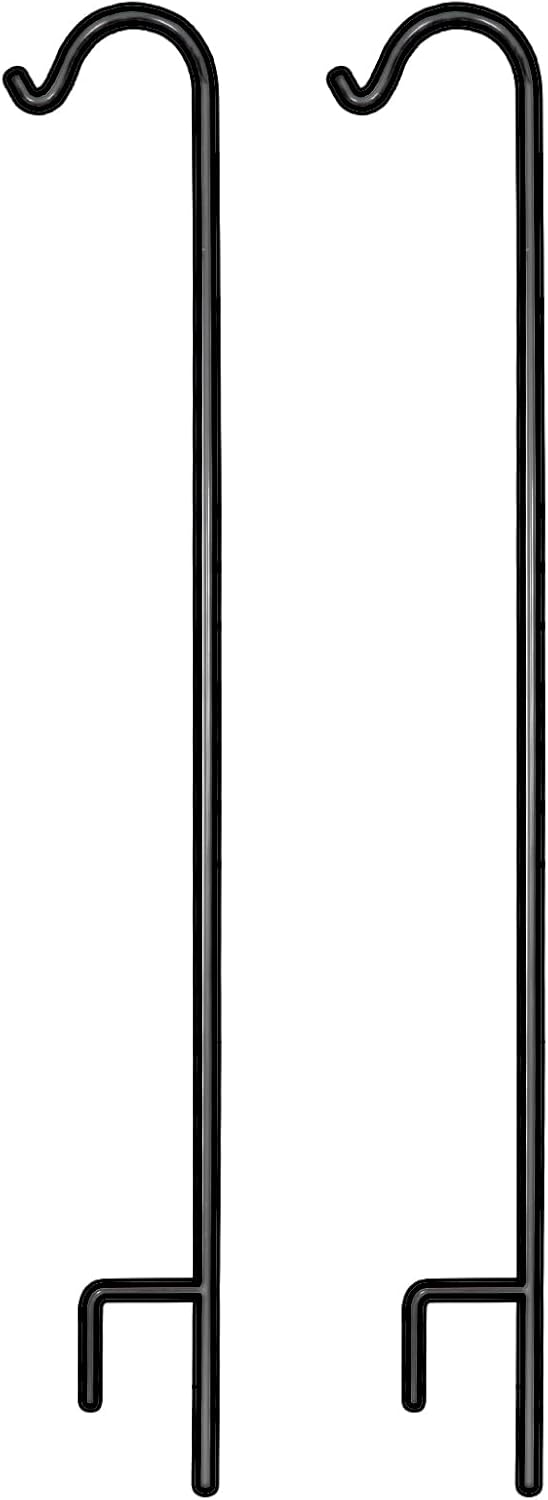 Outdoor Shepherd's Hooks - Gtongoko Shepherds Hook 91 Inch, Non-Hollow Bird Feeder Pole 2 Pack, Heavy Duty Shepard Hooks for Bird Feeders, Solar Lights, Flower Baskets, Lanterns, Black
