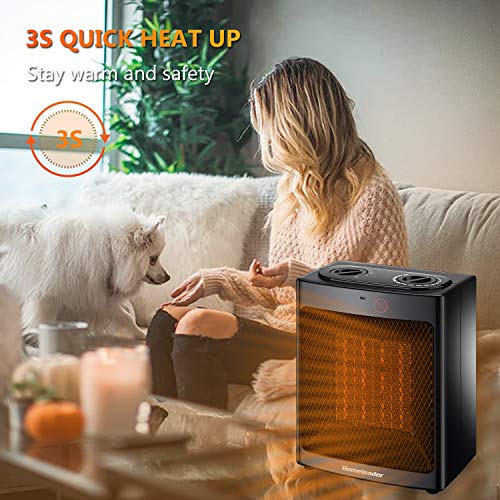 Space Heater Electric Portable Heater, Homeleader 1500W Ceramic Heater for Home and Office, Small Personal Room Heater with Adjustable Thermostat Tip Over