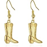 Western Cowgirl Earrings for Women Gold Plated Cowboy Boot Texas Rodeo Boots Dangling Earrings Minimalist Country Jewelry Accessories