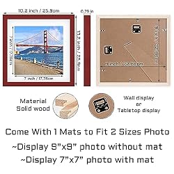 9x9 inch Wood Picture Frame for Wall Hanging or