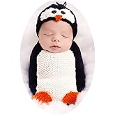 Sihgrog Newborn Baby Photography Props Outfits Knitted Crochet Photoshoot Props Cute Penguin Hat Sleeping Bag Boys Girls Baby Photo Props
