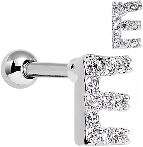 16 Gauge Clear CZ Gem Paved Initial E Tragus Cartilage Earring 1/4"