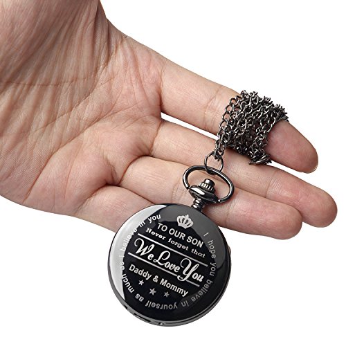 Engraved Son Gifts Pocket Watch Personalized Pattern Vintage Pocket Watch with Chain Christmas Graduation Gifts