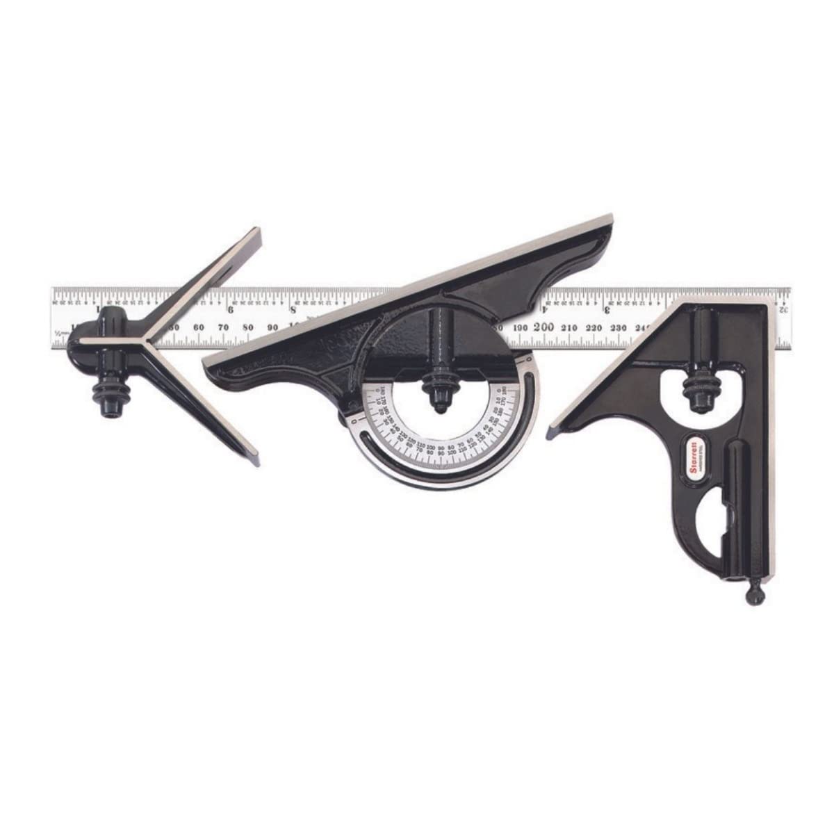 Starrett C434ME-300 Forged, Hardened Square, Centre And Reversible Protractor Heads With Blade Combination Set, Smooth Black Finish, 300 mm Size