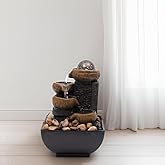 Tabletop Fountain Indoor Mini Waterfall 4-Tier Relaxation with Colored Lights and Rotating Bubble Ball