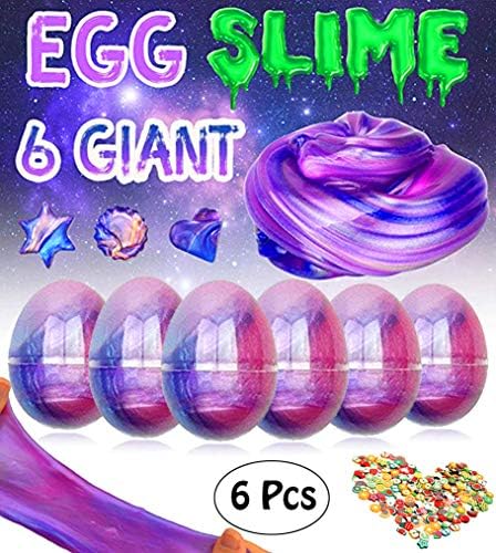 EASYCITY Fluffy Slime Colorful Easter Egg Slime Putty Stress Relief Toy Sludge Toys for Kids, Students, DIY, Birthday Party Favors (6Pack 12oz )