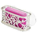 mDesign Kitchen Sink Suction Holder for Sponges, Scrubbers, Soap - Satin