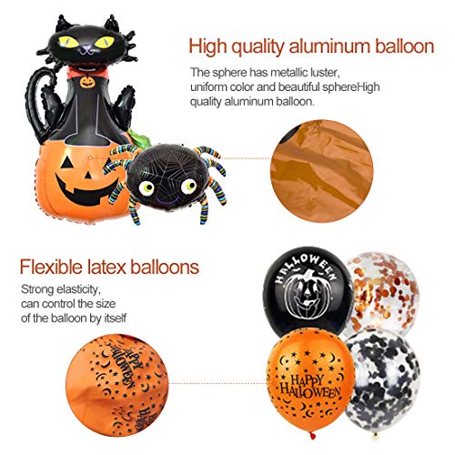 2021 Halloween Decorations, 62pcs Halloween Balloons Set, Pumpkin Cat Spider Foil Balloons Halloween Party Supplies for Adults Kids Birthday Party
