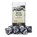 Wiz Dice Quicksilver Set of 7 Polyhedral Dice, Pearlescent Mercury Silver RPG Dice with Clear Display Box